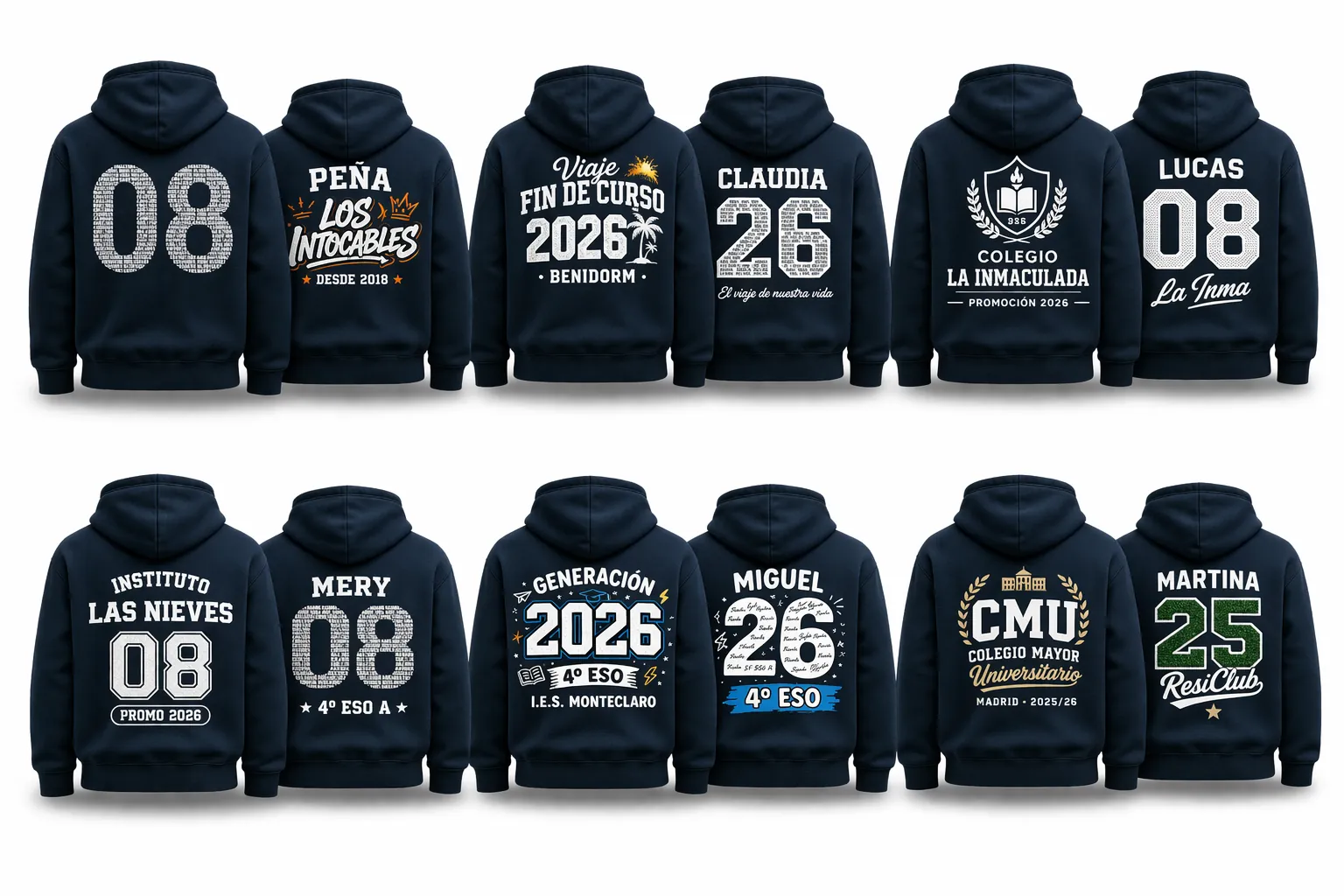 Varias opciones de diseños para sudaderas personalizadas